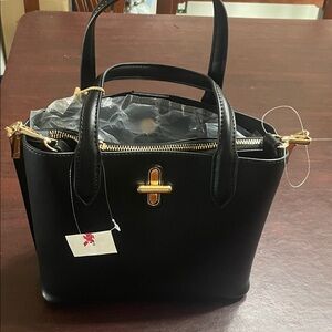 Chic Black Satchel with Gold Accents